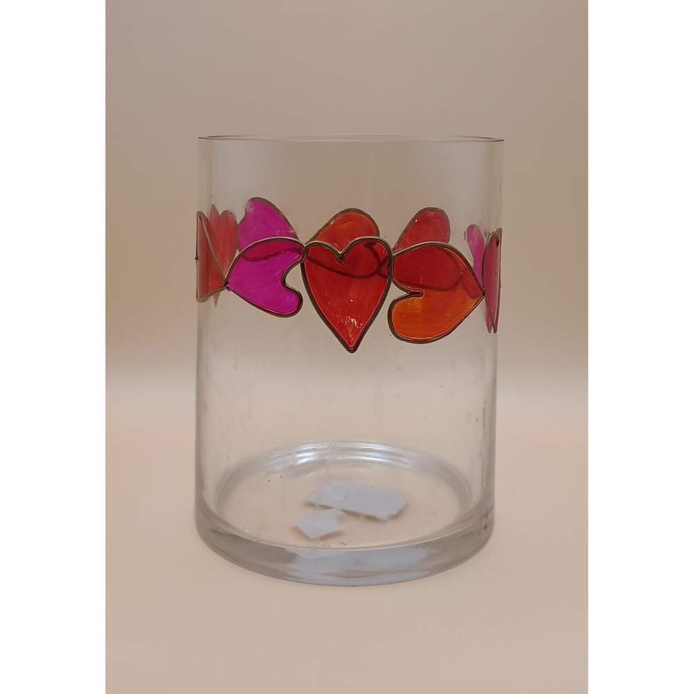 Heart Glass Cylinder Vase Red Pink Orange Gold‎ 6 Inch Hurricane